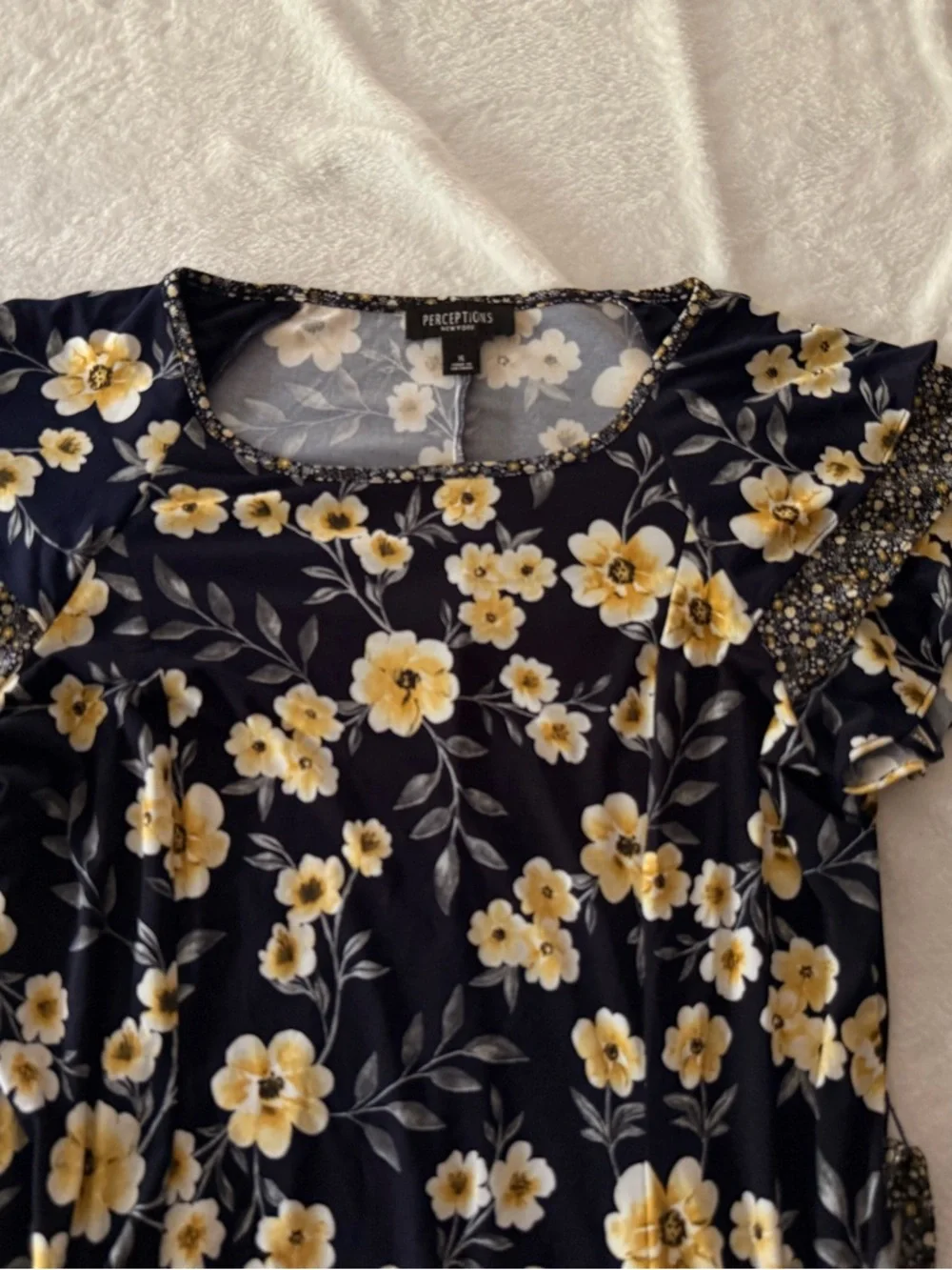 New Perceptions New York Yellow Floral Ditsy Blue Dress XL NWT - Picture 6 of 9
